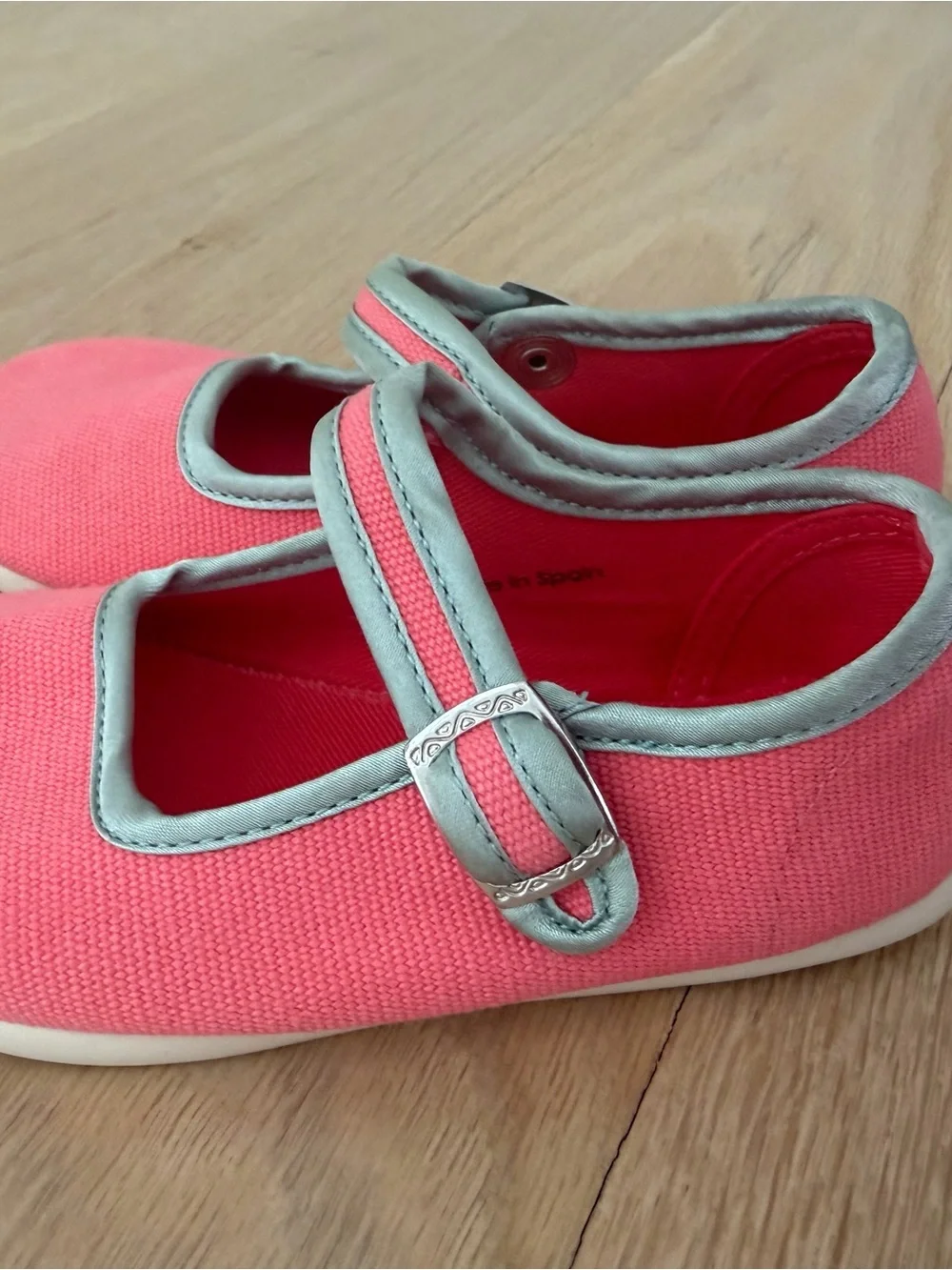 Bonton Coral Pink Mary Jane Shoes with Silver Trim